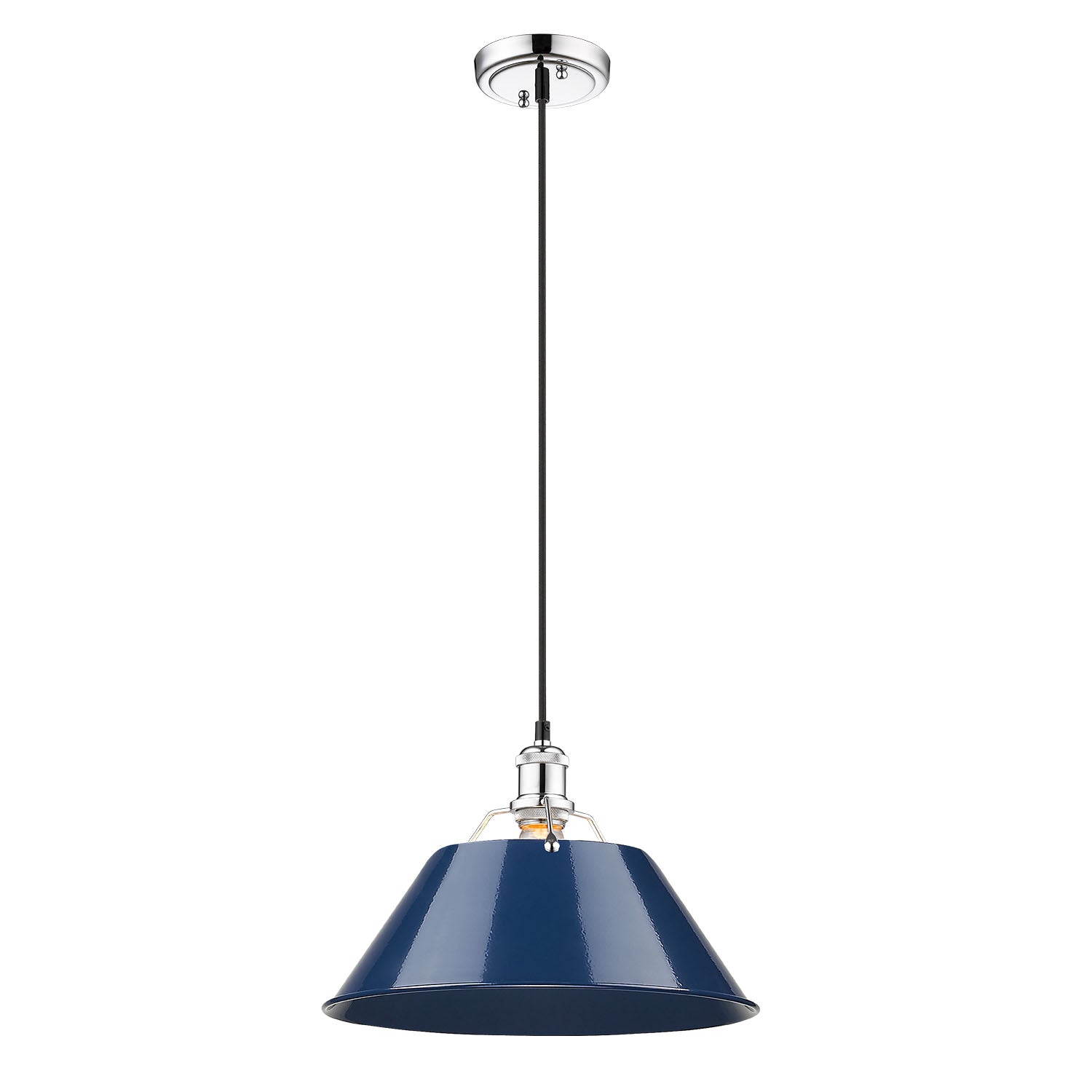 Orwell 14" Wide Large Pendant in Chrome with Matte Navy - - Golden Lighting