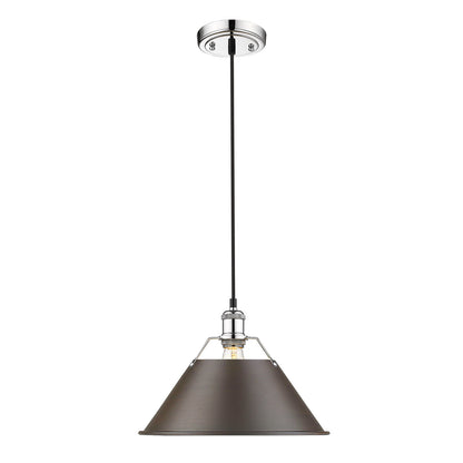 Orwell 14" Wide Large Pendant in Chrome with Rubbed Bronze - - Golden Lighting