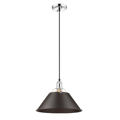 Orwell 14" Wide Large Pendant in Chrome with Rubbed Bronze - Chrome / Rubbed Bronze / Bronze - Golden Lighting