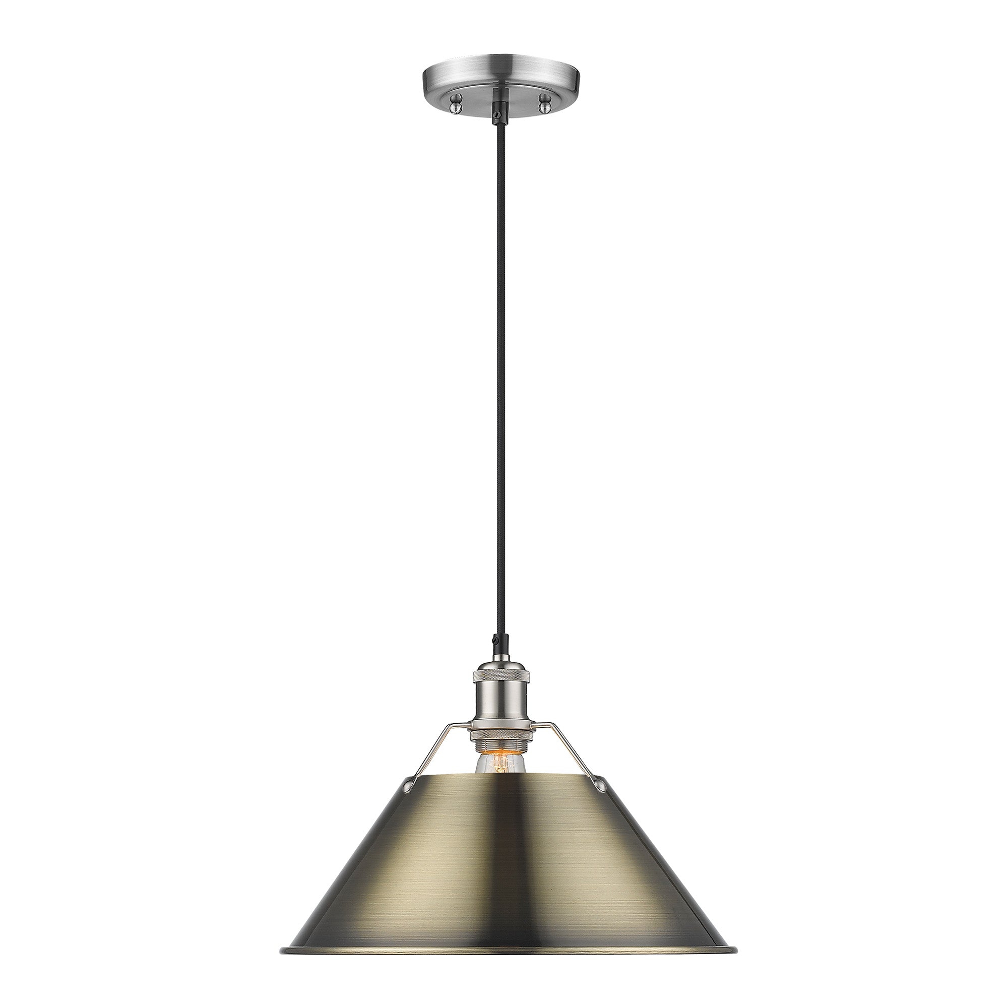 Orwell 14" Wide Large Pendant in Pewter with Aged Brass - - Golden Lighting