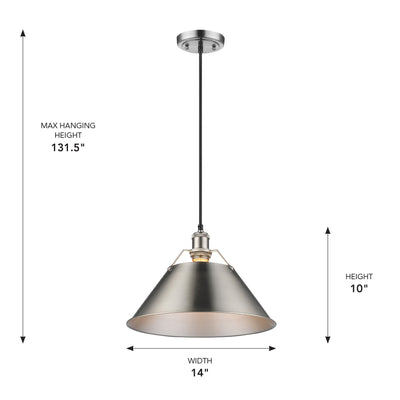 Yep by Golden Lighting Orwell 1-light 14in Pendant in Pewter - - Golden Lighting
