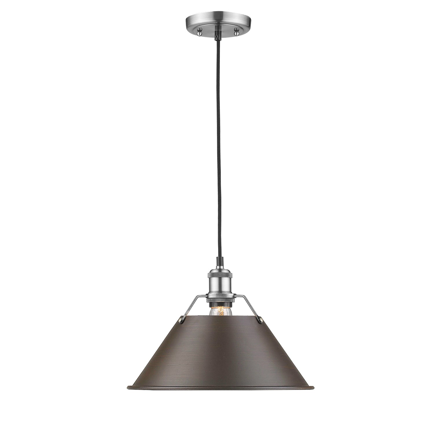 Orwell 14" Wide Large Pendant in Pewter with Rubbed Bronze - - Golden Lighting