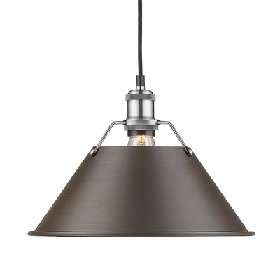 Yep by Golden Lighting Orwell 1-light 14in Pendant in Pewter and Rubbed Bronze shade - Default Title - Golden Lighting