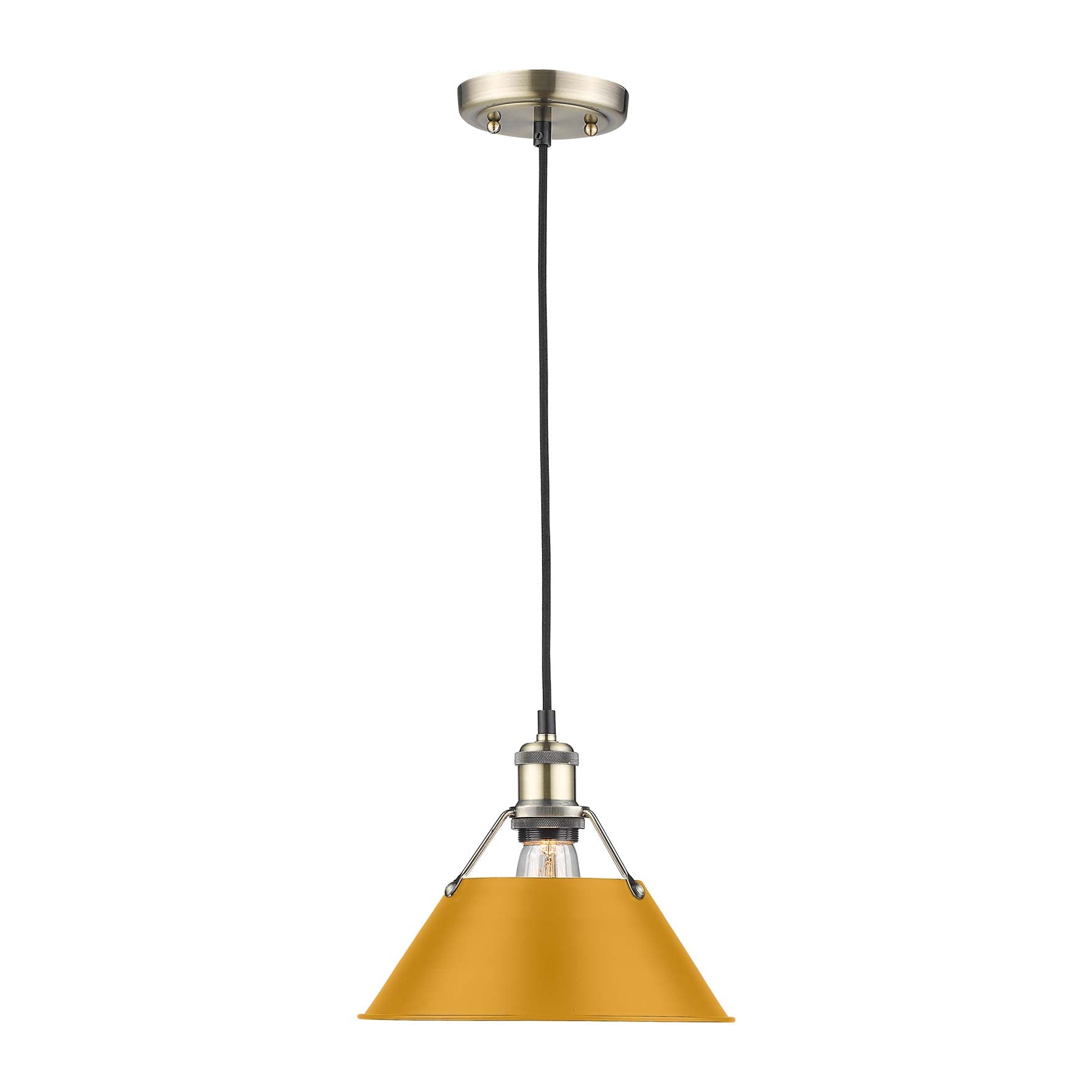 Yep by Golden Lighting Orwell 1-light 10in Pendant in Aged Brass and Auric Yellow shade - - Golden Lighting