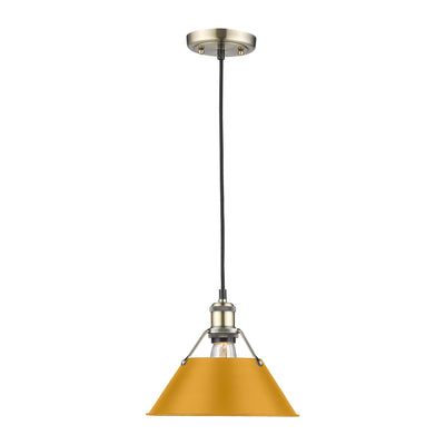 Yep by Golden Lighting Orwell 1-light 10in Pendant in Aged Brass and Auric Yellow shade - - Golden Lighting