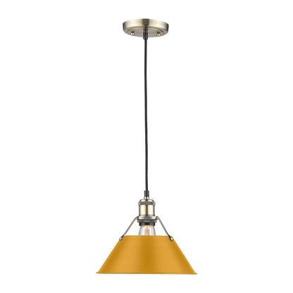 Yep by Golden Lighting Orwell 1-light 10in Pendant in Aged Brass and Auric Yellow shade - - Golden Lighting