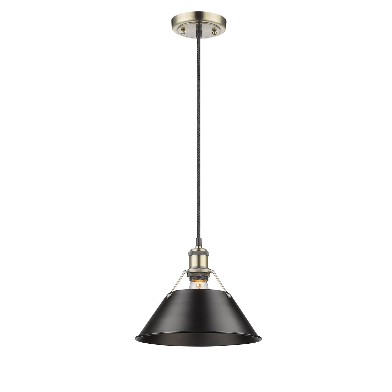 Yep by Golden Lighting Orwell 1-light 14in Pendant in Aged Brass and Matte Black shade - - Golden Lighting