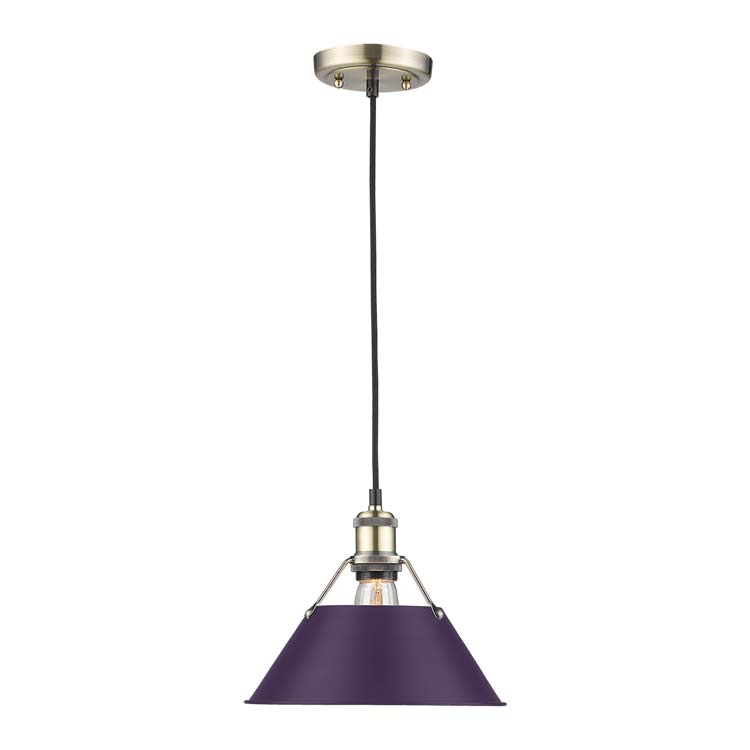 Yep by Golden Lighting Orwell 1-light 10in Pendant in Aged Brass and Exotic Purple shade - - Golden Lighting