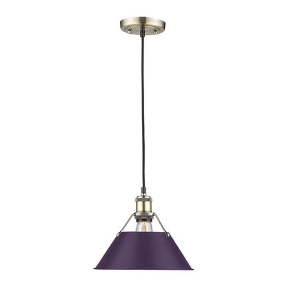 Yep by Golden Lighting Orwell 1-light 14in Pendant in Aged Brass and Exotic Purple shade - - Golden Lighting
