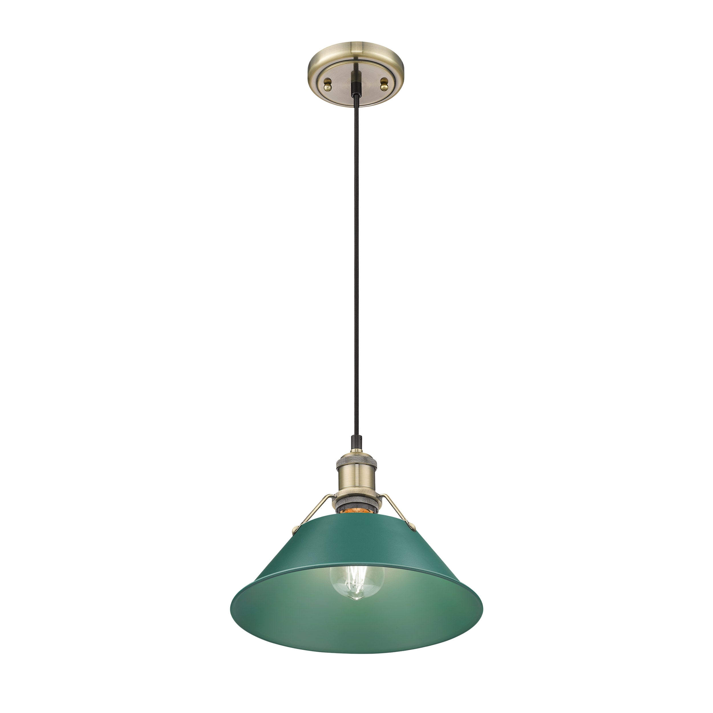 Yep by Golden Lighting Orwell 1-light 14in Pendant in Aged Brass and Pine Green shade - - Golden Lighting