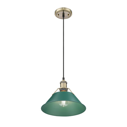 Yep by Golden Lighting Orwell 1-light 14in Pendant in Aged Brass and Pine Green shade - - Golden Lighting