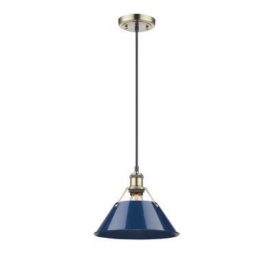 Yep by Golden Lighting Orwell 1-light 10in Pendant in Aged Brass and Navy Blue shade - - Golden Lighting