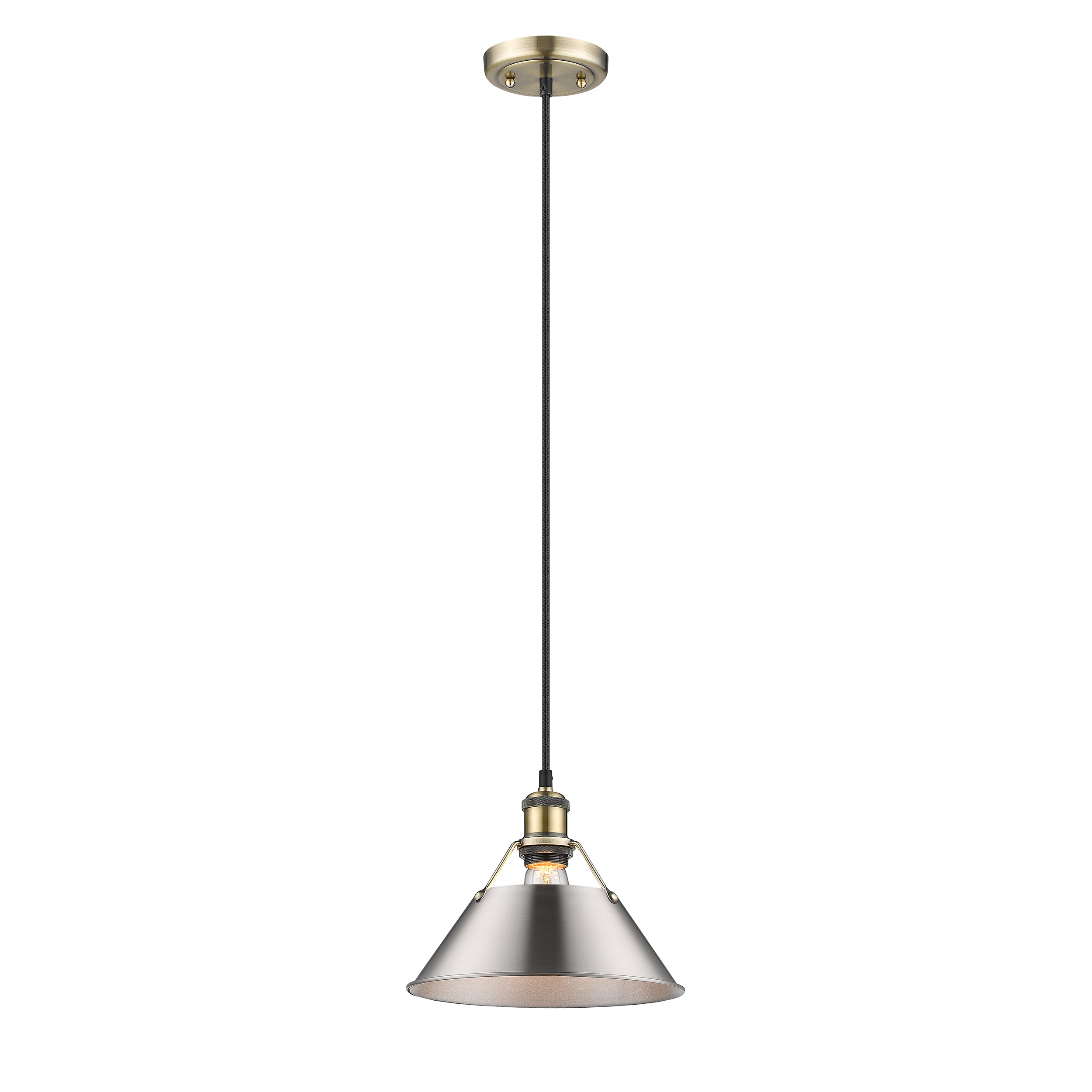 Yep by Golden Lighting Orwell 1-light 14in Pendant in Aged Brass and Pewter shade - - Golden Lighting