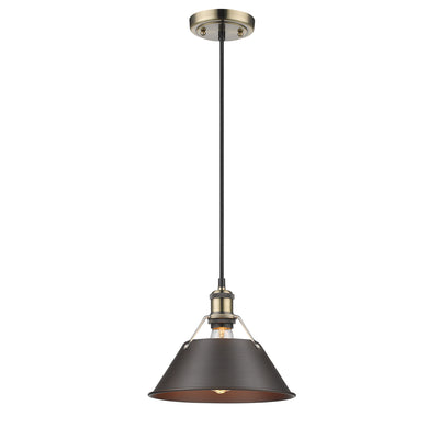 Yep by Golden Lighting Orwell 1-light 14in Pendant in Aged Brass and Rubbed Bronze shade - - Golden Lighting