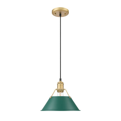Yep by Golden Lighting Orwell 1-light 14in Pendant in Brushed Champagne Brass and Pine Green shade - - Golden Lighting