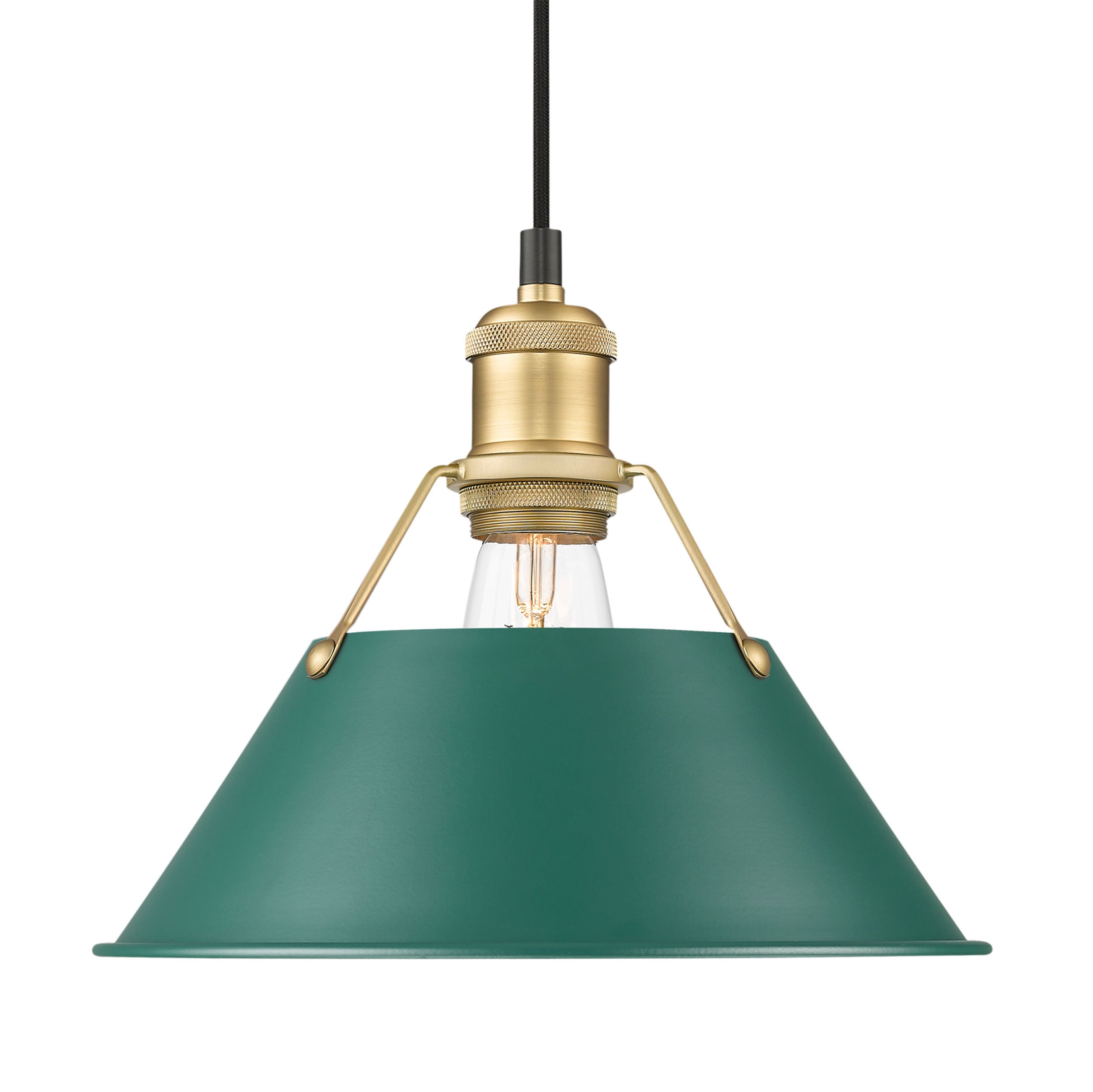 Yep by Golden Lighting Orwell 1-light 14in Pendant in Brushed Champagne Brass and Pine Green shade - - Golden Lighting