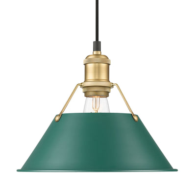 Yep by Golden Lighting Orwell 1-light 14in Pendant in Brushed Champagne Brass and Pine Green shade - - Golden Lighting