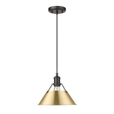 Yep by Golden Lighting Orwell 1-light 14in Pendant in Matte Black and Brushed Champagne Brass shade - - Golden Lighting