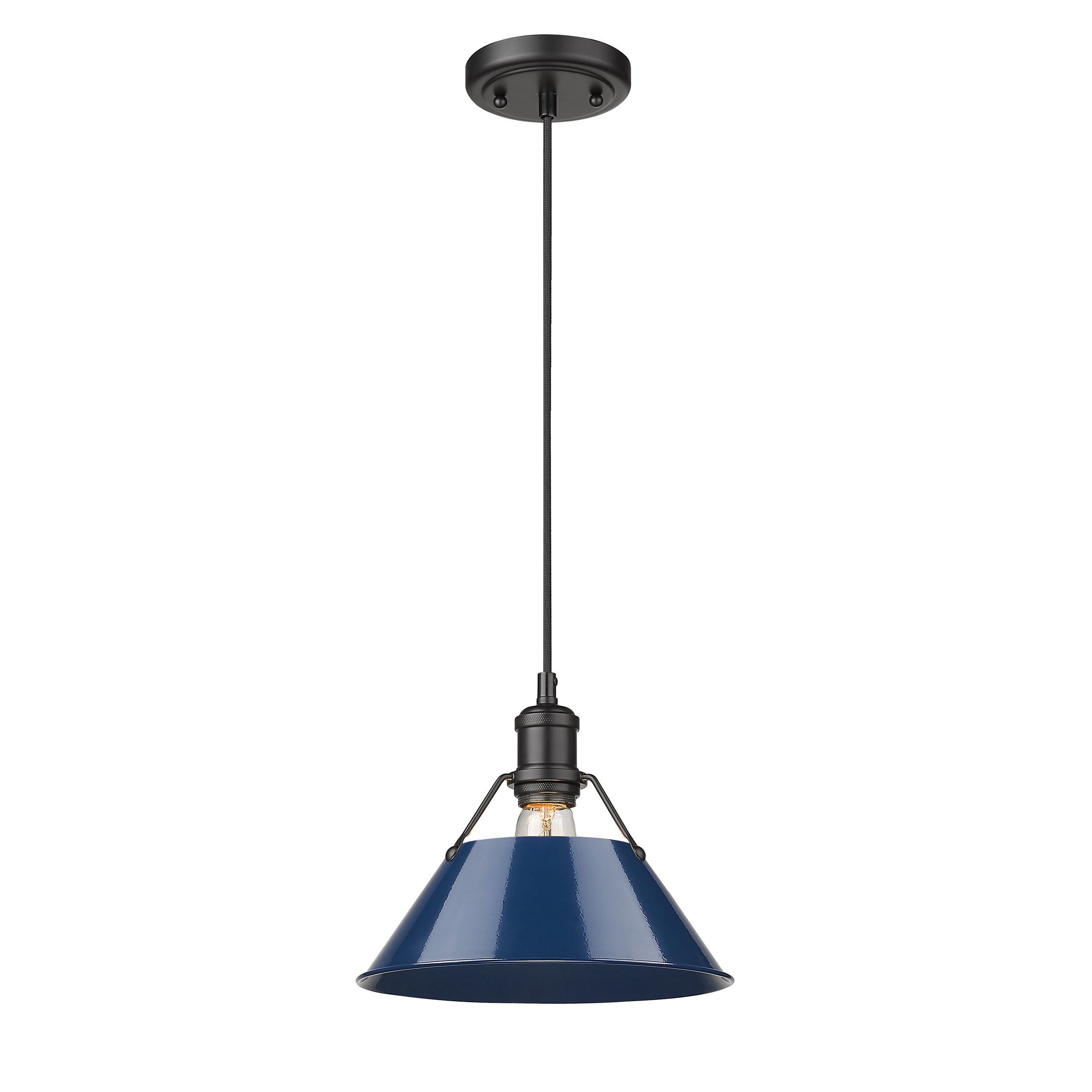 Yep by Golden Lighting Orwell 1-light 14in Pendant in Matte Black and Navy Blue shade - - Golden Lighting