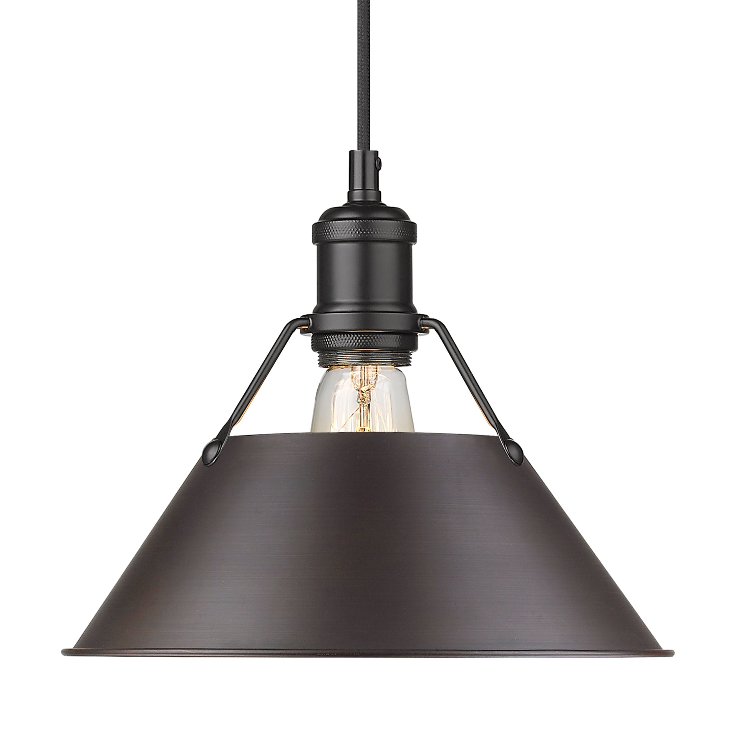 Yep by Golden Lighting Orwell 1-light 10in Pendant in Matte Black and Rubbed Bronze shade - - Golden Lighting