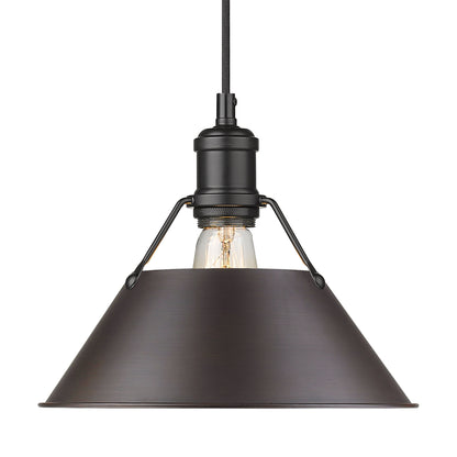 Yep by Golden Lighting Orwell 1-light 10in Pendant in Matte Black and Rubbed Bronze shade - - Golden Lighting