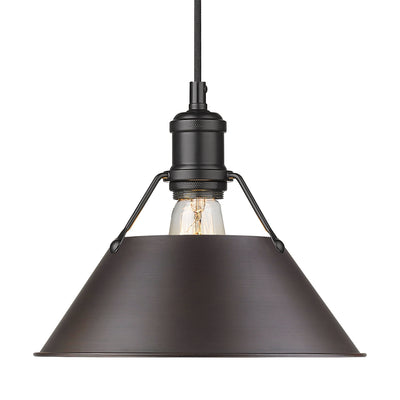 Yep by Golden Lighting Orwell 1-light 14in Pendant in Matte Black and Rubbed Bronze shade - - Golden Lighting