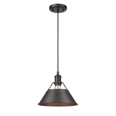 Yep by Golden Lighting Orwell 1-light 14in Pendant in Matte Black and Rubbed Bronze shade - - Golden Lighting