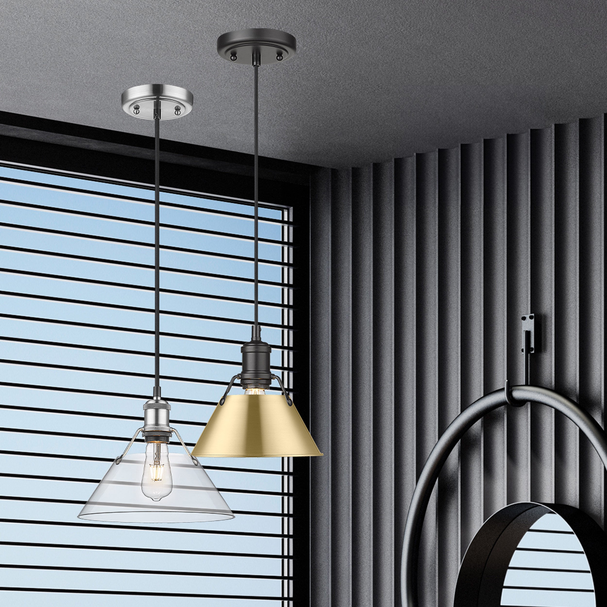 Yep by Golden Lighting Orwell 1-light 10in Pendant in Matte Black and Brushed Champagne Brass shade - - Golden Lighting