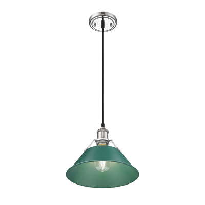 Yep by Golden Lighting Orwell 1-light 14in Pendant in Chrome and Pine Green shade - - Golden Lighting