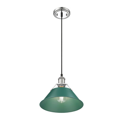 Yep by Golden Lighting Orwell 1-light 14in Pendant in Chrome and Pine Green shade - - Golden Lighting