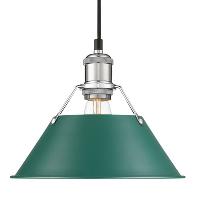 Yep by Golden Lighting Orwell 1-light 14in Pendant in Chrome and Pine Green shade - - Golden Lighting