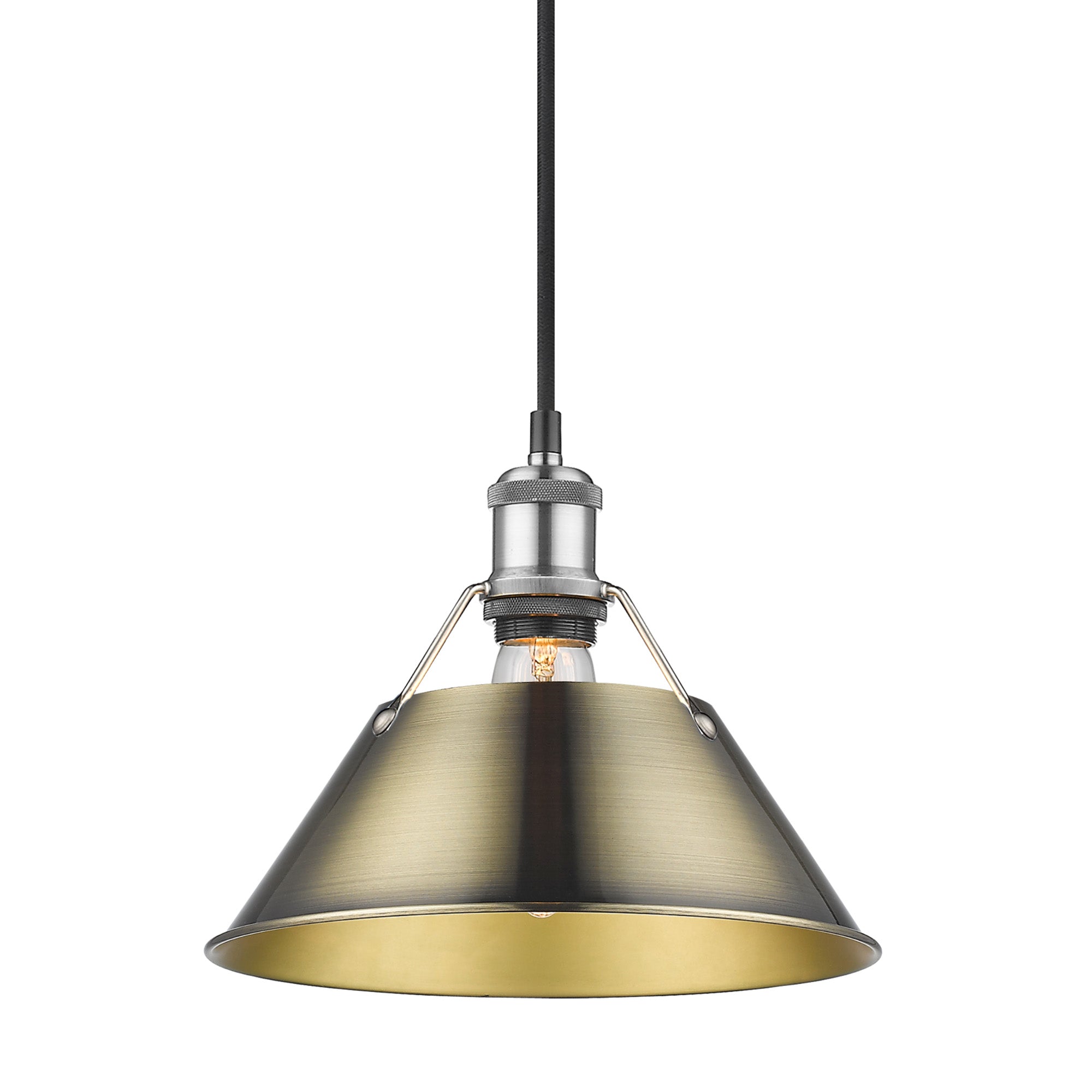 Yep by Golden Lighting Orwell 1-light 14in Pendant in Pewter and Aged Brass shade - - Golden Lighting