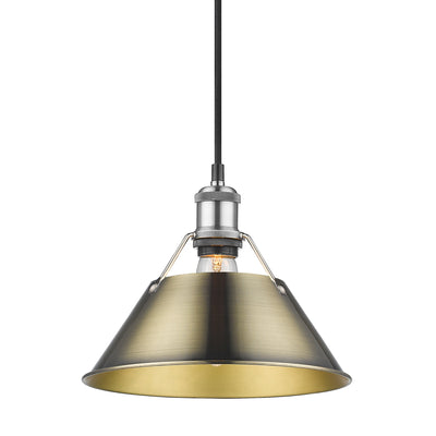 Yep by Golden Lighting Orwell 1-light 14in Pendant in Pewter and Aged Brass shade - - Golden Lighting