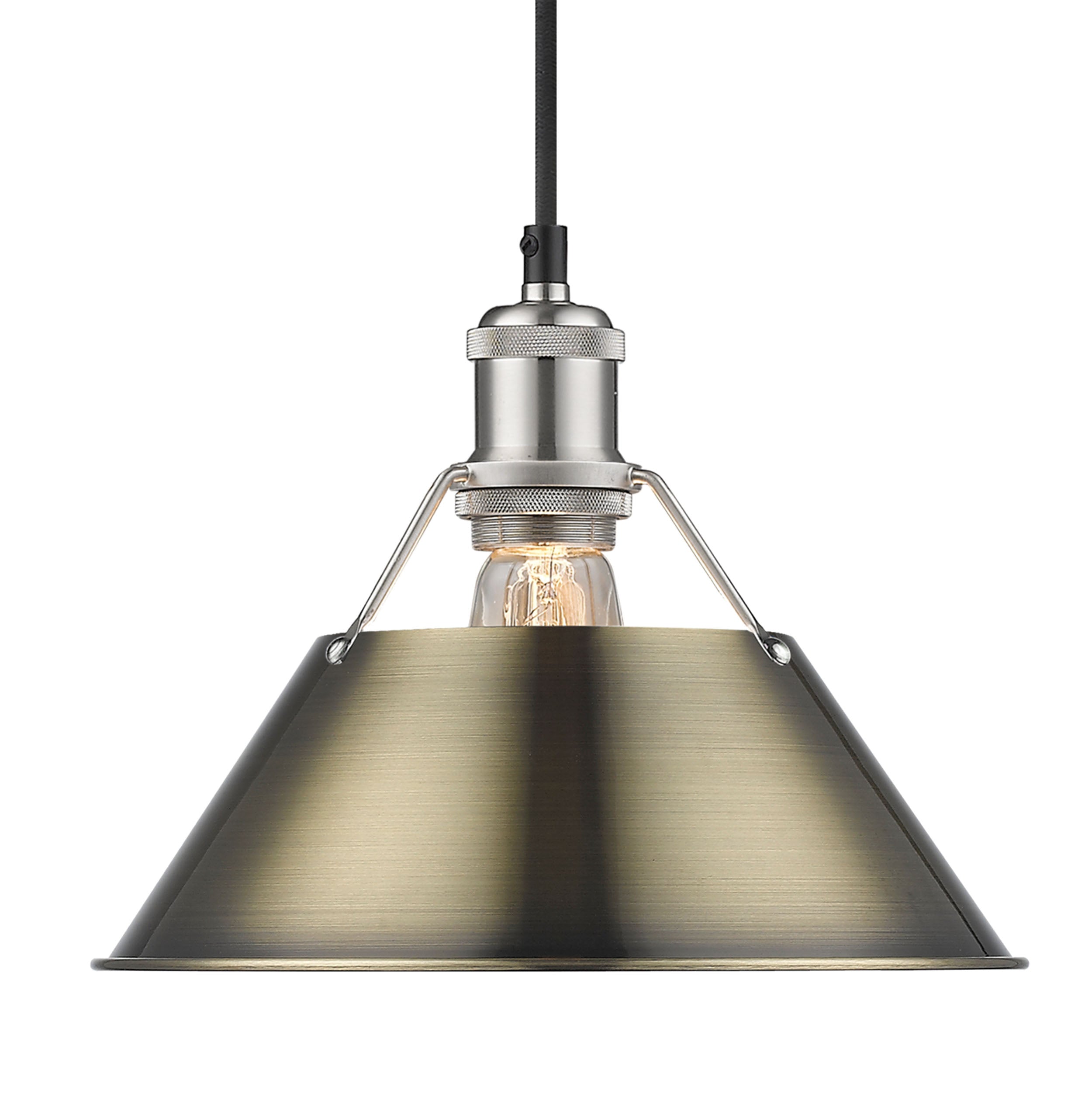 Yep by Golden Lighting Orwell 1-light 14in Pendant in Pewter and Aged Brass shade - - Golden Lighting