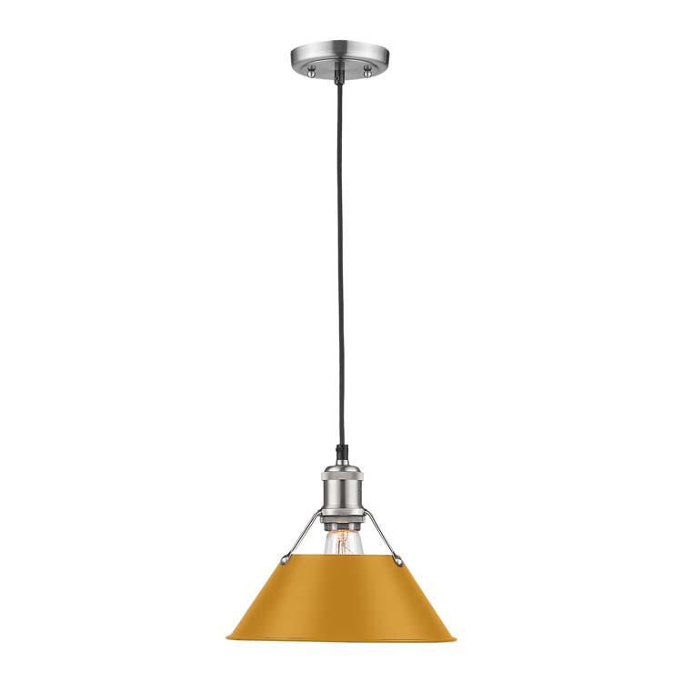 Yep by Golden Lighting Orwell 1-light 14in Pendant in Pewter and Auric Yellow shade - - Golden Lighting