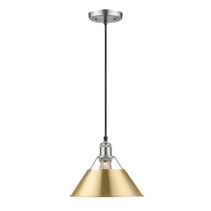 Yep by Golden Lighting Orwell 1-light 14in Pendant in Pewter and Brushed Champagne Brass shade - - Golden Lighting