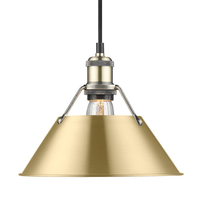 Yep by Golden Lighting Orwell 1-light 10in Pendant in Aged Brass and Brushed Champagne Brass shade