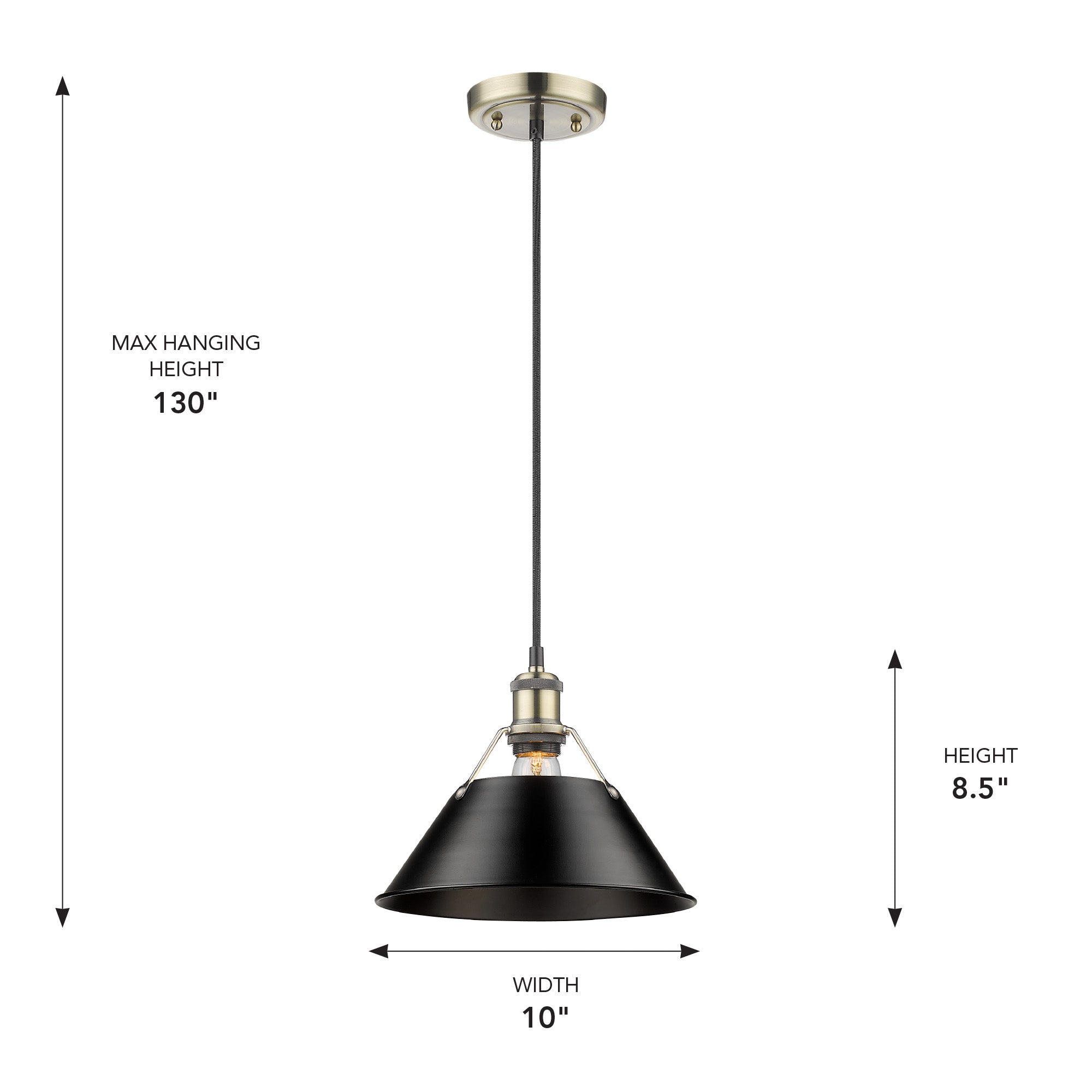 Yep by Golden Lighting Orwell 1-light 10in Pendant in Aged Brass and Matte Black shade - - Golden Lighting