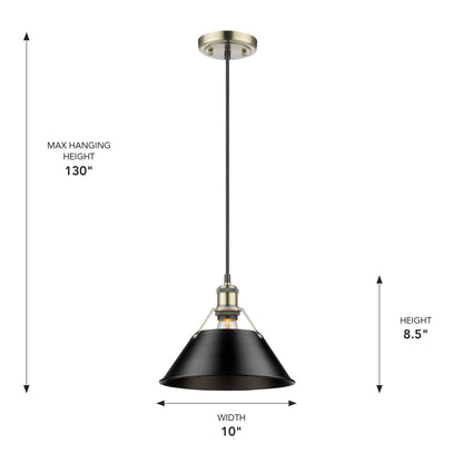 Yep by Golden Lighting Orwell 1-light 10in Pendant in Aged Brass and Matte Black shade - - Golden Lighting