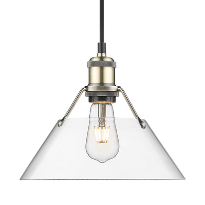 Yep by Golden Lighting Orwell 1-light 10in Pendant in Aged Brass and Clear Glass