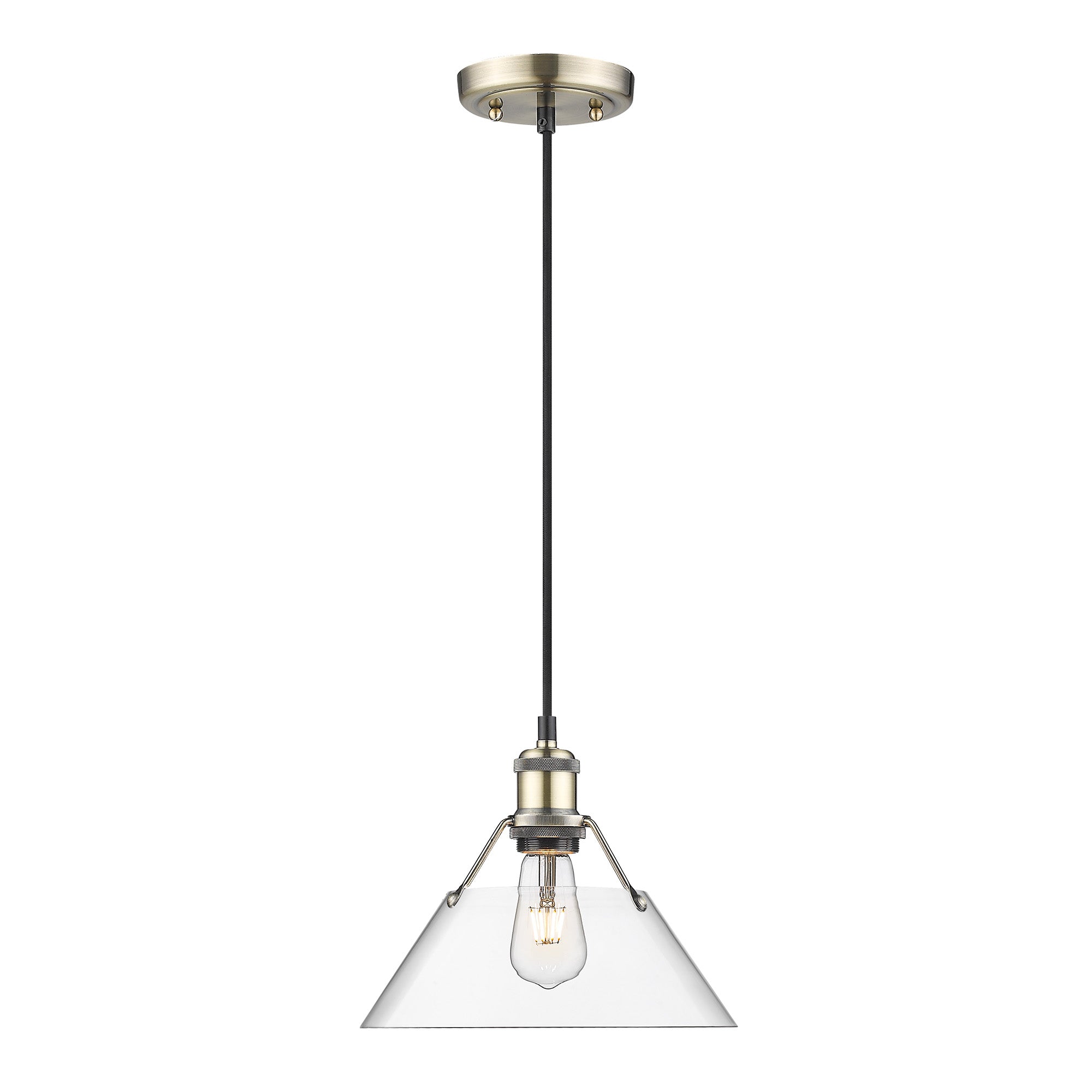 Orwell 10" Wide Medium Pendant in Aged Brass with Clear Glass - - Golden Lighting