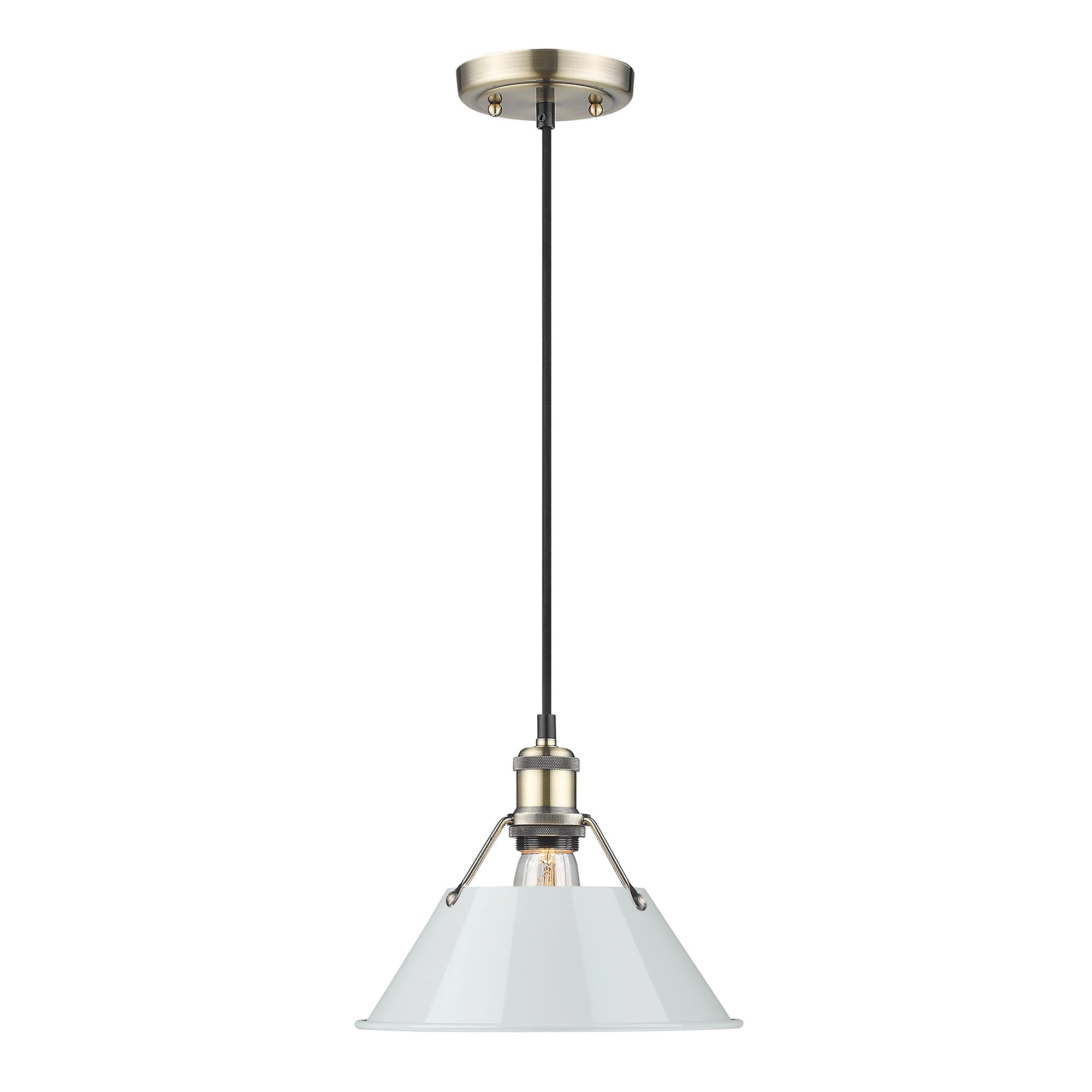 Orwell 10" Wide Medium Pendant in Aged Brass with Dusky Blue - - Golden Lighting