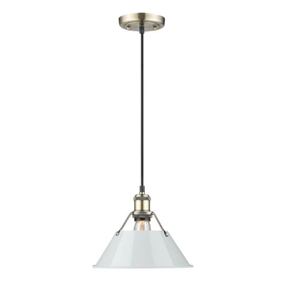 Yep by Golden Lighting Orwell 1-light 10in Pendant in Aged Brass and Dusky Blue shade - - Golden Lighting