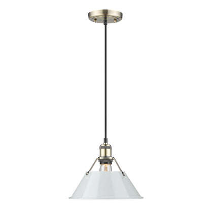 Orwell 10" Wide Medium Pendant in Aged Brass with Dusky Blue - - Golden Lighting