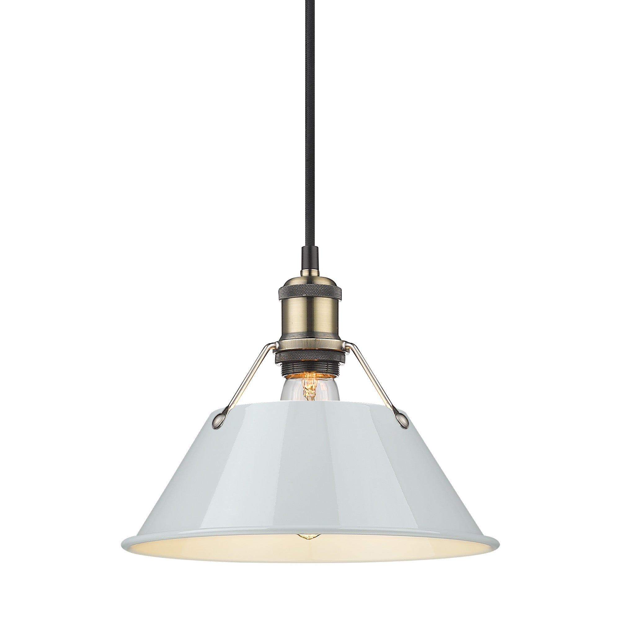 Orwell 10" Wide Medium Pendant in Aged Brass with Dusky Blue - Aged Brass / Dusky Blue / Blue - Golden Lighting