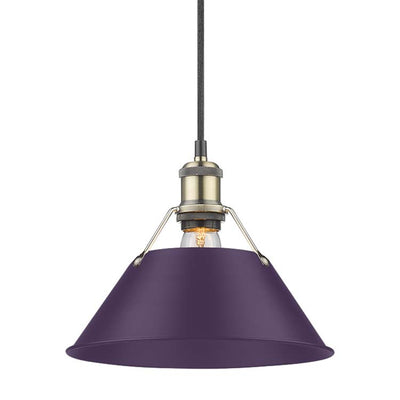 Yep by Golden Lighting Orwell 1-light 10in Pendant in Aged Brass and Exotic Purple shade - Default Title - Golden Lighting