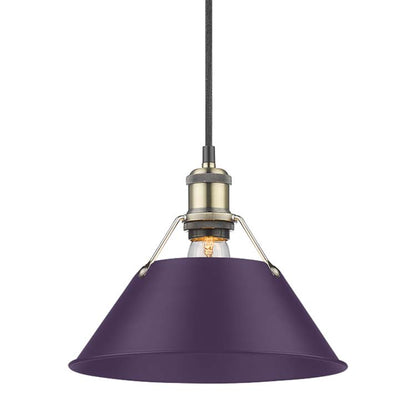 Yep by Golden Lighting Orwell 1-light 10in Pendant in Aged Brass and Exotic Purple shade