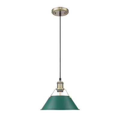 Yep by Golden Lighting Orwell 1-light 10in Pendant in Aged Brass and Pine Green shade - - Golden Lighting