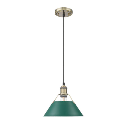 Yep by Golden Lighting Orwell 1-light 10in Pendant in Aged Brass and Pine Green shade - - Golden Lighting