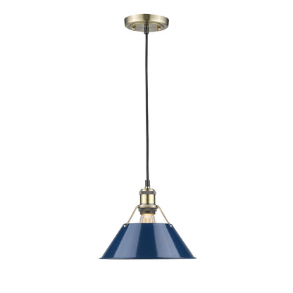 Orwell 10" Wide Medium Pendant in Aged Brass with Matte Navy - - Golden Lighting